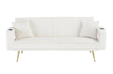 The straight-row white corduroy sofa with throw pillows, featuring a minimalist style, is suitable W1658P252026