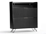 Shoe cabinet with slatted front panel and side panels, two compartments with top flip-up lids, two 63458955