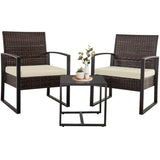 3 Piece Outdoor PE Wicker Furniture Set, Patio Brown Rattan Sectional Sofa Couch with Washable 73937025