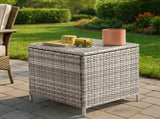 Outdoor PE Wicker Side Table with Storage, Patio Rattan End Table Square Container for Furniture 84819040