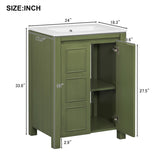 24" Vintage Style Small Bathroom Vanity with Ceramic Sink, 2 Soft-close Doors, Adjustable Shelf N729P292015F