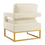Modern Style Accent Chair with Gold Metal Base , Velvet Upholstered Leisure Chair with Open Armrest, W2186P148523