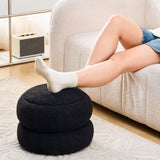 Storage Ottoman, Round Teddy Velvet Footrest with Tray, Macaron-Shaped Stool, Modern Side Table, 11486859