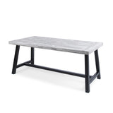 ZUN Outdoor Light Grey Sandblast Finish Acacia Wood Dining Table with Black Rustic Metal Finish Frame 54561.00SGRY