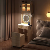 ZUN Small Vanity Desk with Mirror and LED Lights, Makeup Table with Charging Station and drawers and 80178219