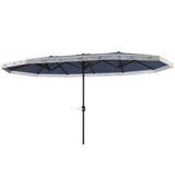 15ft Blue Patio Umbrella UPF30 Outdoor Umbrella with Fringe and Crank Handle 44858109