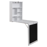 ZUN Floating Wall Mounted Table, Foldable Desk with Storage Shelves and Blackboard - black+white W2181P151572