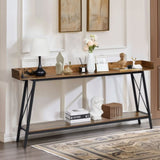 70.9 inch Extra Long Console Table with 2 Power Outlets & USB Ports, Rustic Industrial Sofa Table 55958898