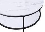 1pc Modern Round Faux Marble End Table with Storage Shelf Black Finish Living Room Wooden Furniture B011P245864