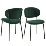 Dark Green Boucle Fabric Dining Chairs Set of 2,Dining Chairs with Metal Legs for Dining Room, W1164P195056