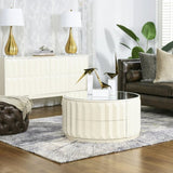 ZUN Facino 35.5" Round Storage Coffee Table, White Lacquer Birchwood B2719P238494