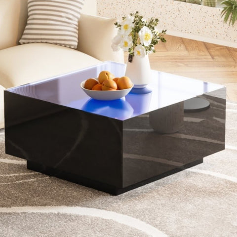 ZUN ON-TREND Square High Glossy Coffee Table with 16-color LED Strip Lights, Modern Center Table with N721P191980B