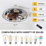 Caged Ceiling Fan With Light, 20'' farmhouse Low Profile Ceiling fan Lights With Remote Control, W1340103792