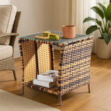 Glass Surface Yellow Gradient Iron Frame Rattan Side Table 64081006