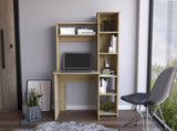 Light Oak 6-Shelf Writing Desk with Built-in Bookcase B06280289