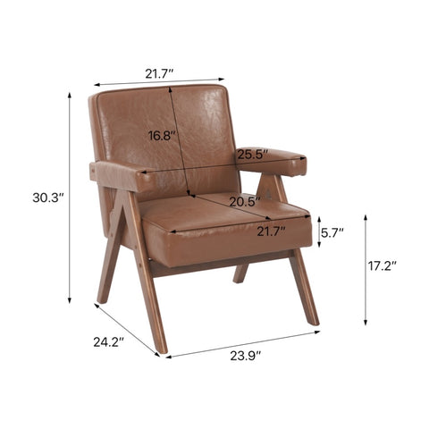 ZUN Hengming wooden leg leisure chair with handrails, cushions.uitable for living room, bedroom, study W212P156163