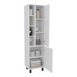 FM FURNITURE Pinal Linen Cabinet with Open Storage and 2 Doors, White B128P301384