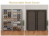 Double Row 10-Tier Non-Woven Fabric Shoe Cabinet with Iron Pipes and Plastic Components, Brown 47364697