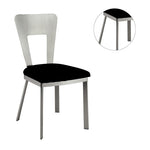 ZUN Contemporary Silver Metal 2pc Dining Chairs Black Microfiber Seat Dining Room Keyhole Back Satin B011P232976