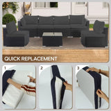 Cushion Covers for 7 Pcs Wicker Rattan Sectional Sofa, 14Pack Cushion Slipcovers Set W419P295492