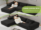 Black Modular Corduroy Sectional Sofa with Chaise Lounge, All-Foam Deep Seat Couch, Soft Wide-Wale 17630337