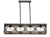 4-Light Farmhouse Rectangle Pendant Light,31.6" Nature Wood Texture Vintage Rustic W3596P469841
