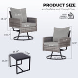 3-Piece Wicker Patio Furniture Set Rattan Swivel Chairs with Coffee Table, Outdoor Seating for T2712P307556