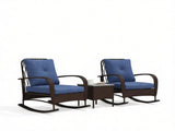 Brown 3-Piece Wicker Patio Furniture Set Outdoor PE Rattan Rocking Chairs with Coffee Table & 07591107