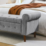 ZUN 62" Bedroom Tufted Button Storage Bench, Modern Fabric Upholstered Ottoman, Window Bench, Rolled Arm W1853141520