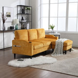 UNITED WE WIN Sofa for three, solid wood frame, Chenille fabric, side pocket, with two cup holders, W1568142737