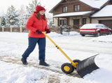 36" x 18" Manual Snow Pusher with T-Handle, Black Blade, Yellow Shaft & Yellow Wheel Hub, Iron 78540796
