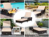 6-Gear Adjustable Patio Chaise Lounge, 200.6673.66 cm Brown PE Wicker Recliner with Beige Cushion, 25817555