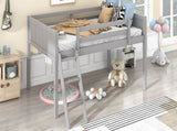 Twin Size Wood Low Loft Bed with Ladder, ladder can be placed on the left or right, Gray WF313084AAE
