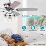 ZUN 52-in Farmhouse Glass Shade 5-Blade Reversible Ceiling Fan with Light Kit and Remote - 52 Inches For W1592P154474