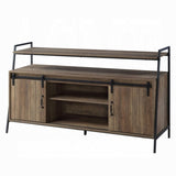 Rustic Oak and Black TV Stand with Sliding Barn Door B062P209174