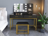 Large Vanity Set with 10 LED Bulbs, Makeup Table with Cushioned Stool, 3 Storage Shelves 2 Drawers, 57821782
