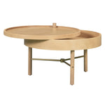 ZUN Modern Round Wood Rotating Tray Coffee Table with Storage & Metal Legs in Natural 99454881