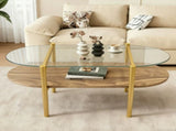 Oval shaped glass coffee table modern design, length 41 x width 21 x height 17 inches, for living W1727P356427