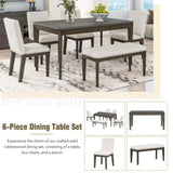 ZUN 6-Piece Dining Table Set with Upholstered Dining Chairs and Bench,Farmhouse Style, Tapered Legs, 55911232