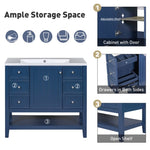 ZUN 36" Bathroom Vanity without Sink, Cabinet Base Only, One Cabinet and three Drawers, Blue WF306244AAC