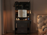 Small Vanity Desk with Sliding Mirror and LED Lights, Makeup Table with Charging Station and Storage 24790285