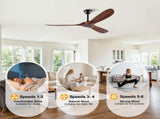 60 Inch Ceiling Fan, 3Blade Walnut WoodGrain Solid Paulownia Blades, Matte Black Iron W3816P586016