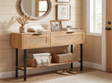 Natural Rattan Console Table with Storage Cabinets & Open Shelf, 40 Inch Entryway Table with Sturdy 39607776
