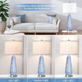 Modern Table Lamp Set of 2 Touch Control, 27" Tall Blue Art Ceramic Bedside Lamp with USB Ports, W3355P323228