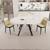 47-63" expandable circular dining tables , equipped with 4 PU fabric thick cushioned dining chairs 15629785