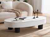 Oval Coffee Table with Faux Marble Tabletop, Mid Century Modern Coffee Table with Hidden Drawer and W3040P382324