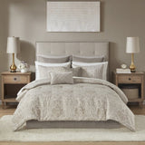 12 Piece Jacquard Comforter Set with Bed Sheets Khaki Cal King B03597187
