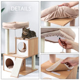 ZUN Wood Cat Tree Cat Tower With Double Condos Spacious Perch Sisal Scratching Post And Replaceable 49271790