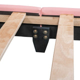 Full Size Upholstered Leather Platform Bed with Rabbit Ornament, Pink WF299139AAH