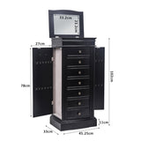 ZUN Jewelry Armoire with Mirror, 7 Drawers & 24 Necklace Hooks, 2 Side Swing Doors 65917753